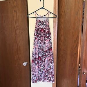 Banana Republic Pink and White Sleeveless Halter Midi Dress